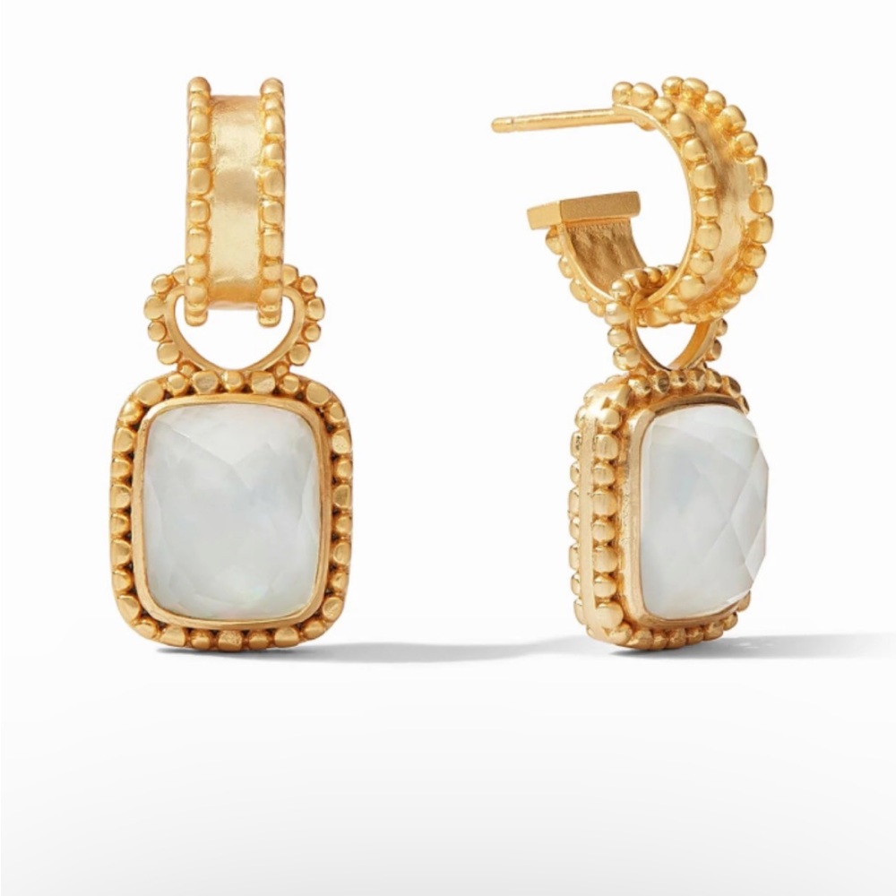 Julie Vos Gold Drop Earrings with White Opalescent Stones